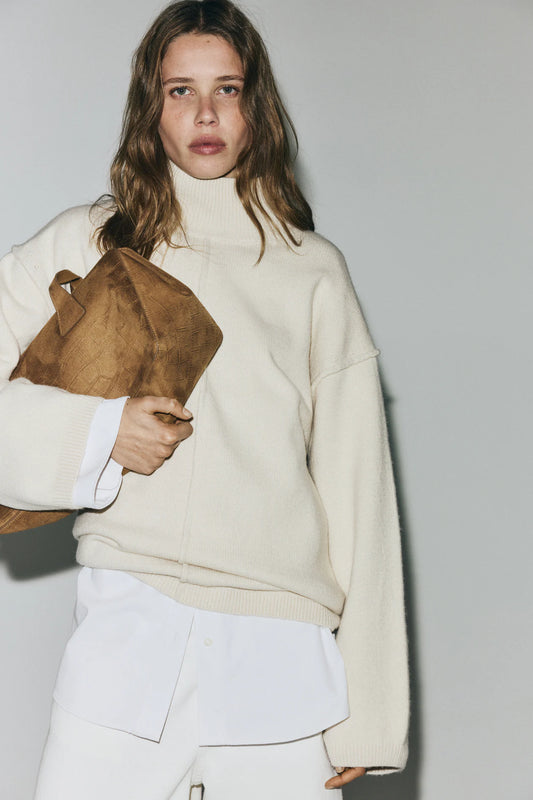 H&M Sweater with mock neck and decorative stitching