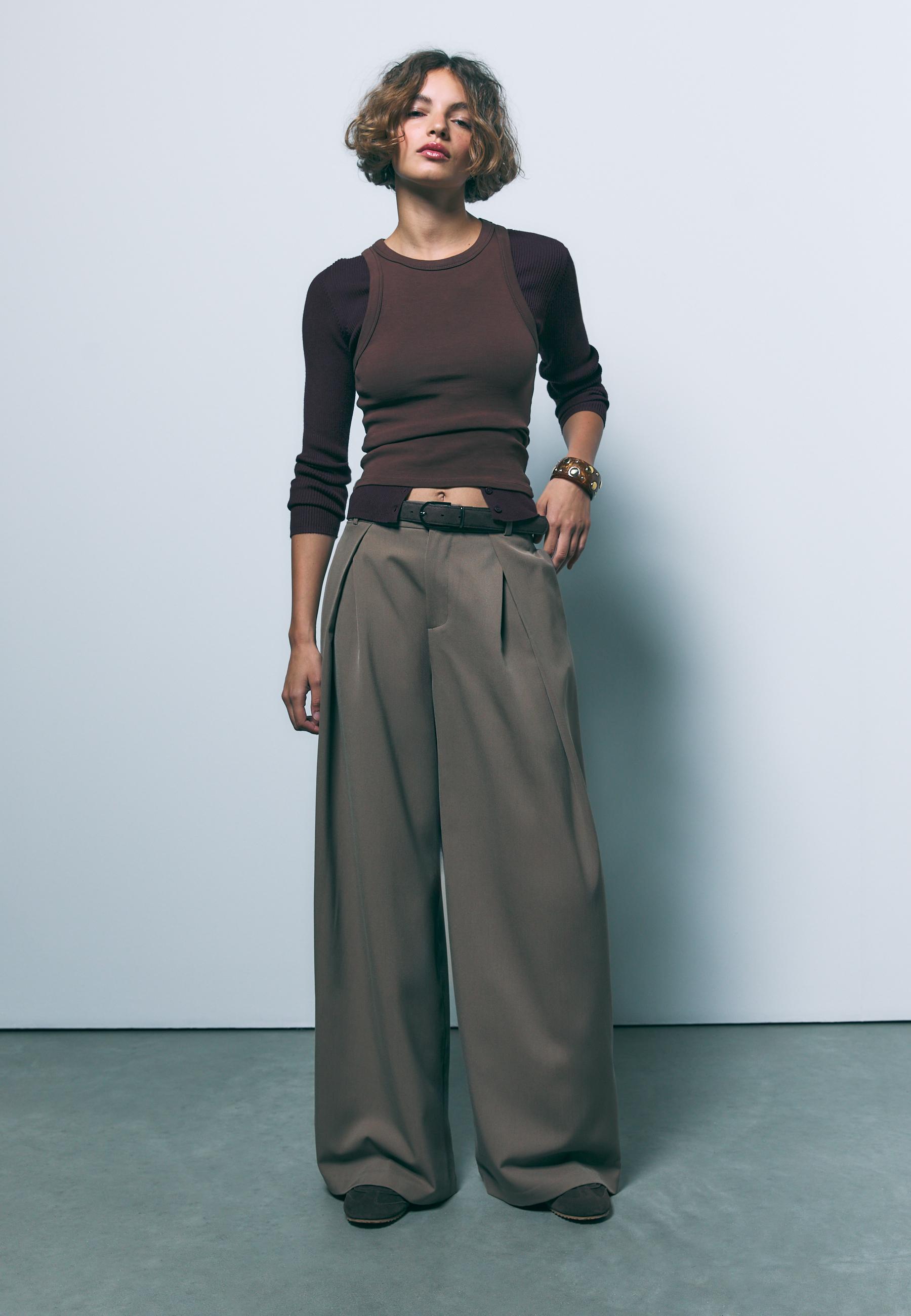 Stradivarius MAXI TROUSERS WITH PLEATS AND BELT