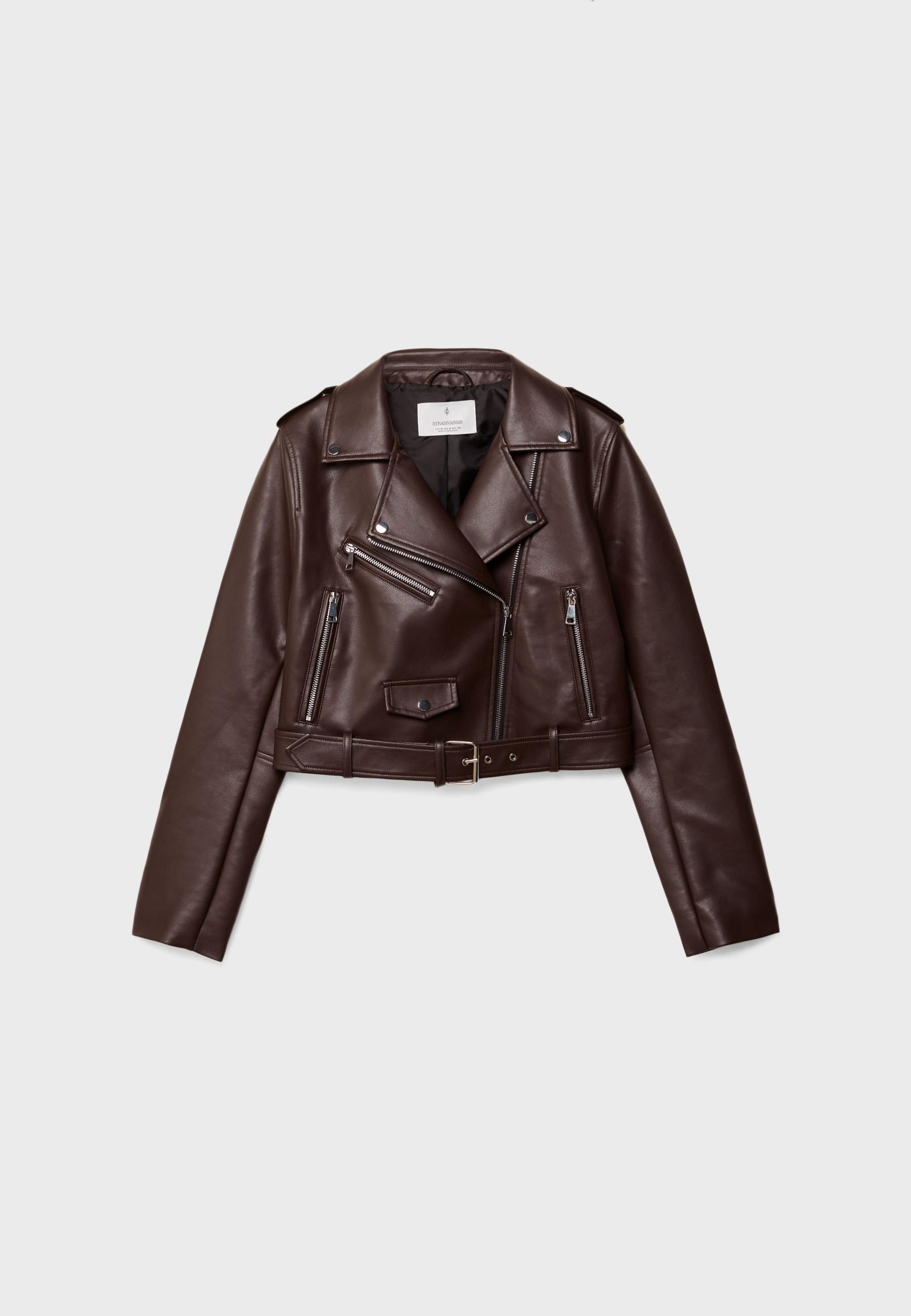 Stradivarius BIKER JACKET WITH LEATHER-EFFECT BELT