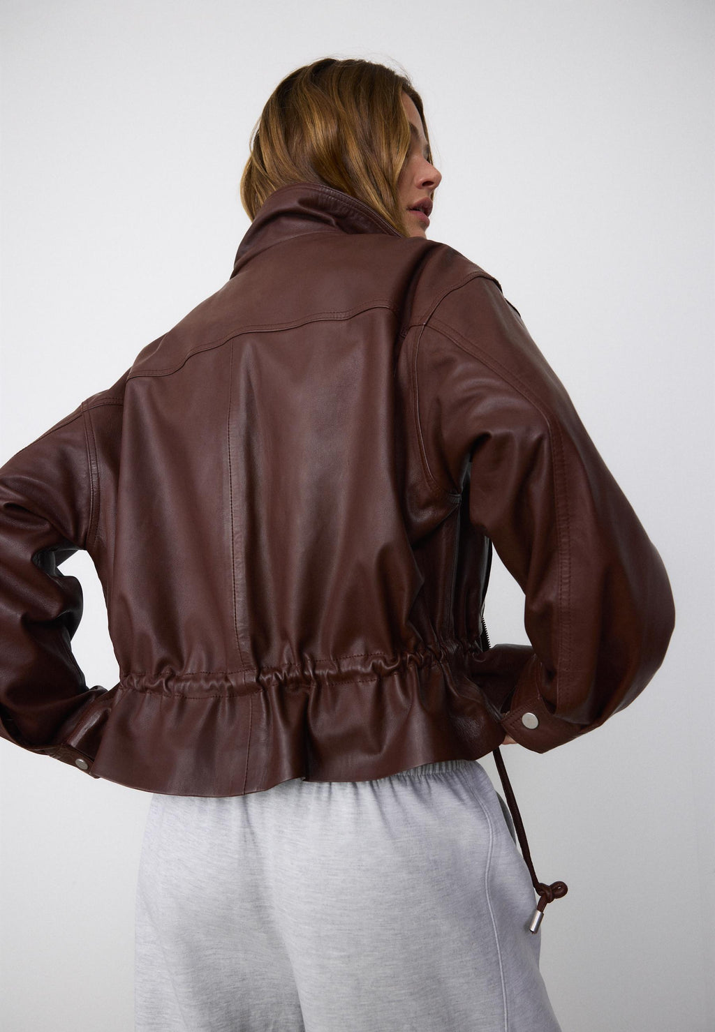 Stradivarius LEATHER JACKET WITH ADJUSTABLE POCKETS