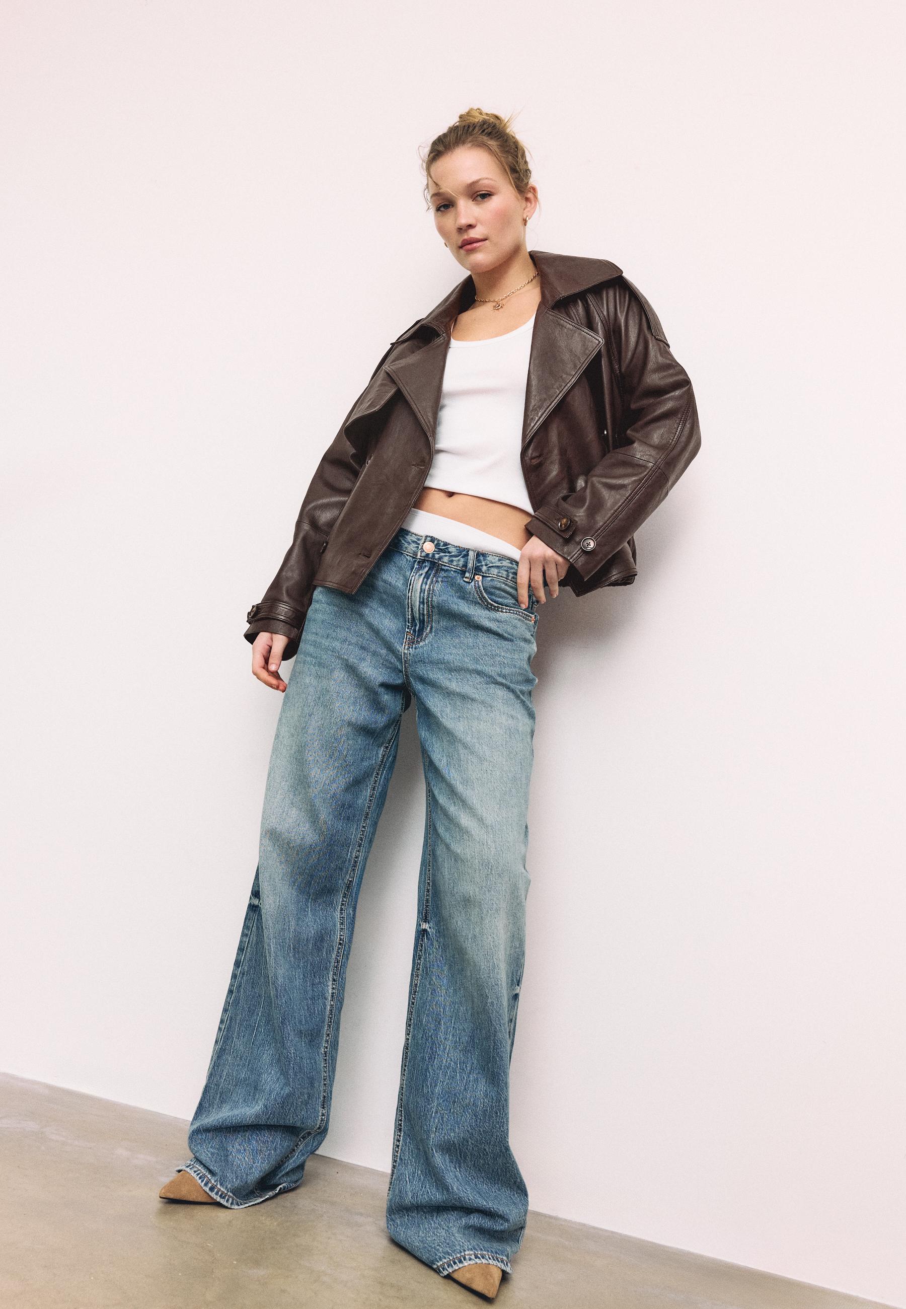 Stradivarius OVERSIZE 100% LEATHER TRENCH COAT