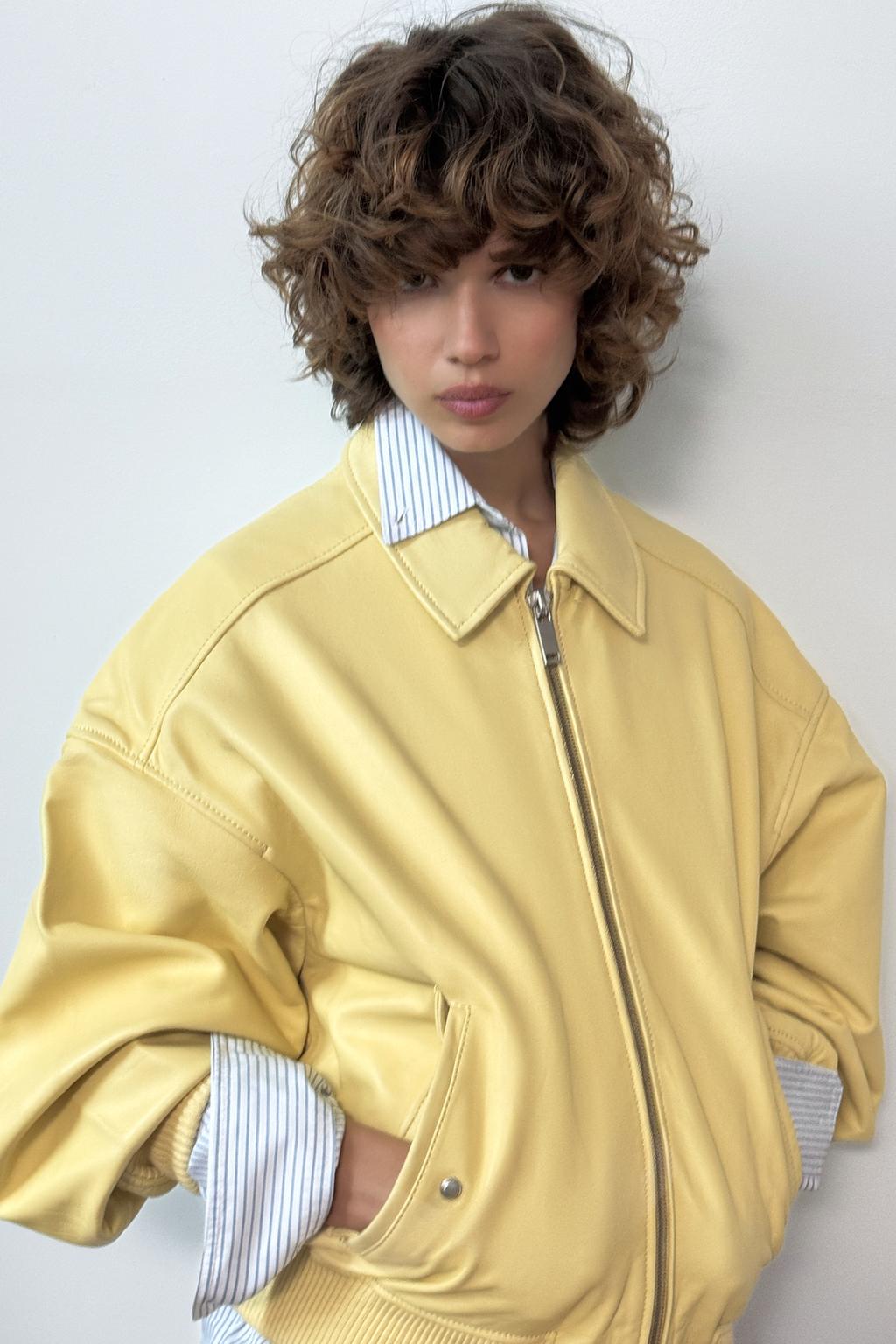 Zara 100% LEATHER BOMBER JACKET