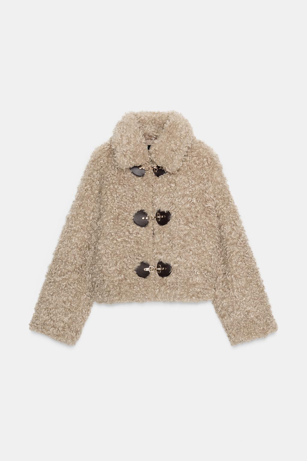 Zara FAUX FUR JACKET WITH FIREMAN CLASP