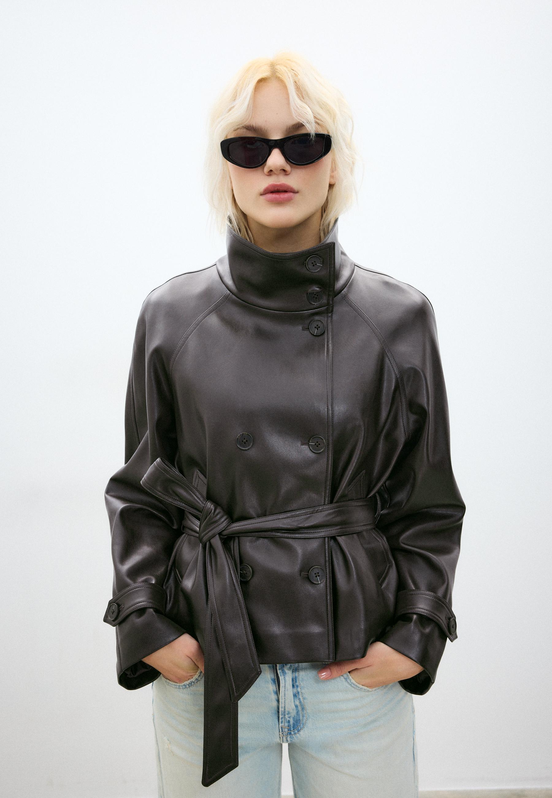 Stradivarius HIGH-NECK TRENCH COAT WITH LEATHER-EFFECT FINISH