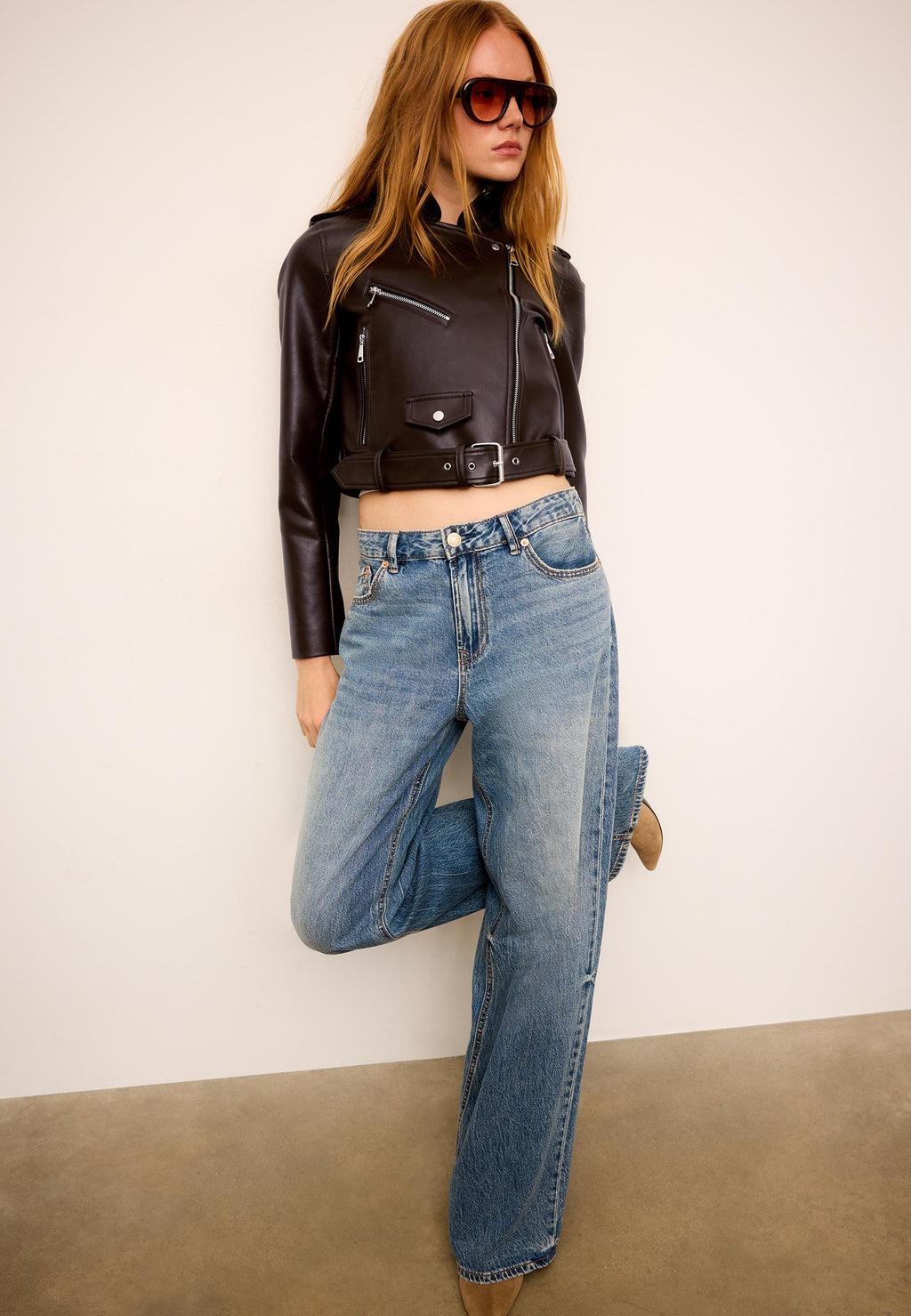 Stradivarius BIKER JACKET WITH LEATHER-EFFECT BELT