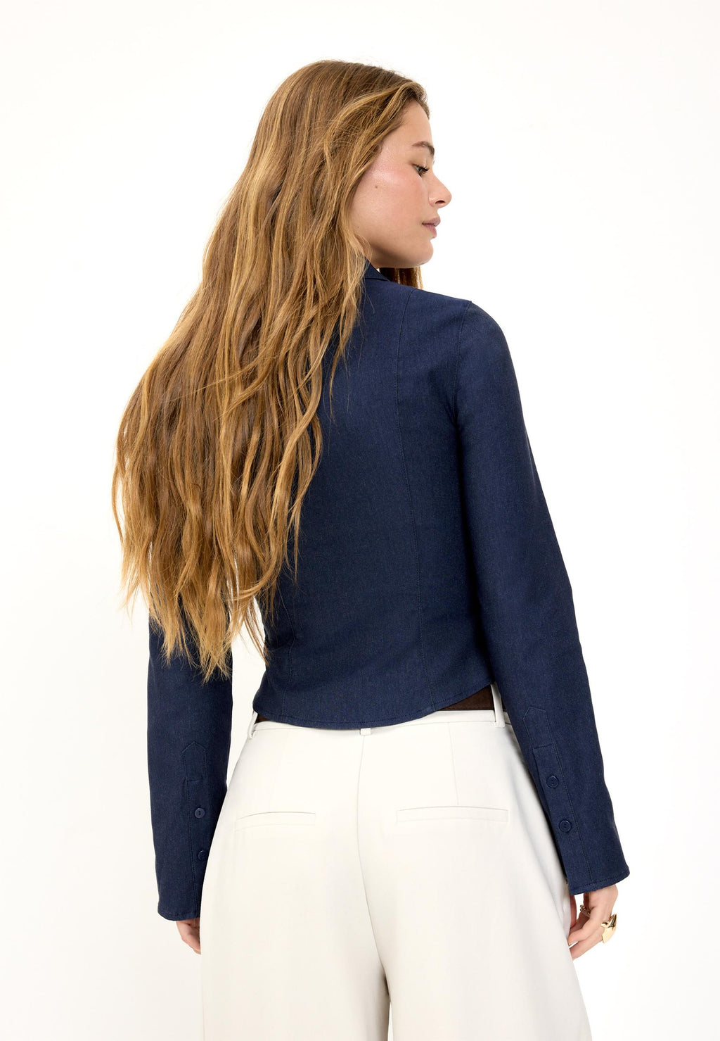 Stradivarius FITTED DOUBLE ZIP BENGALINE DENIM SHIRT