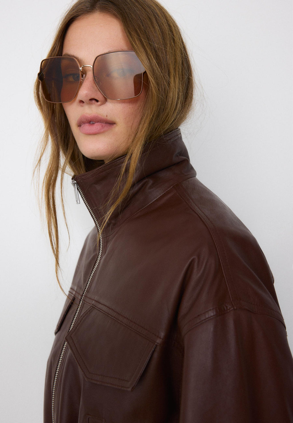 Stradivarius LEATHER JACKET WITH ADJUSTABLE POCKETS