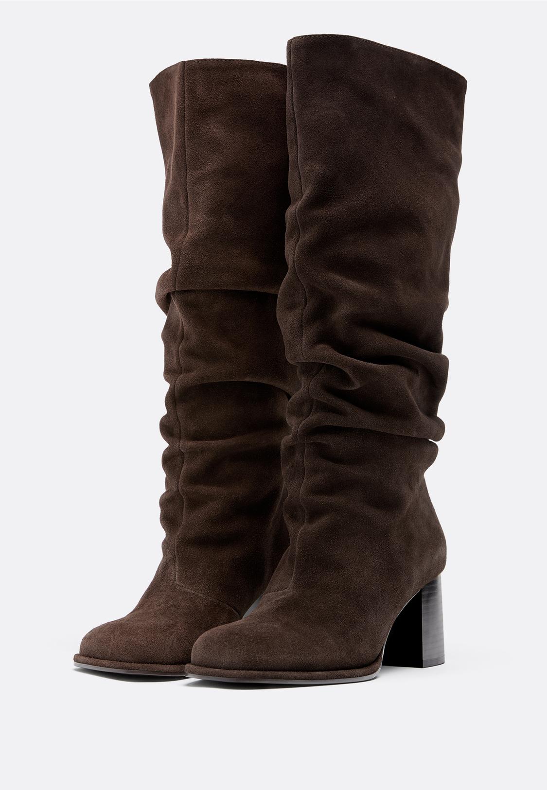 Stradivarius SLOUCHY LEATHER HEELED BOOTS