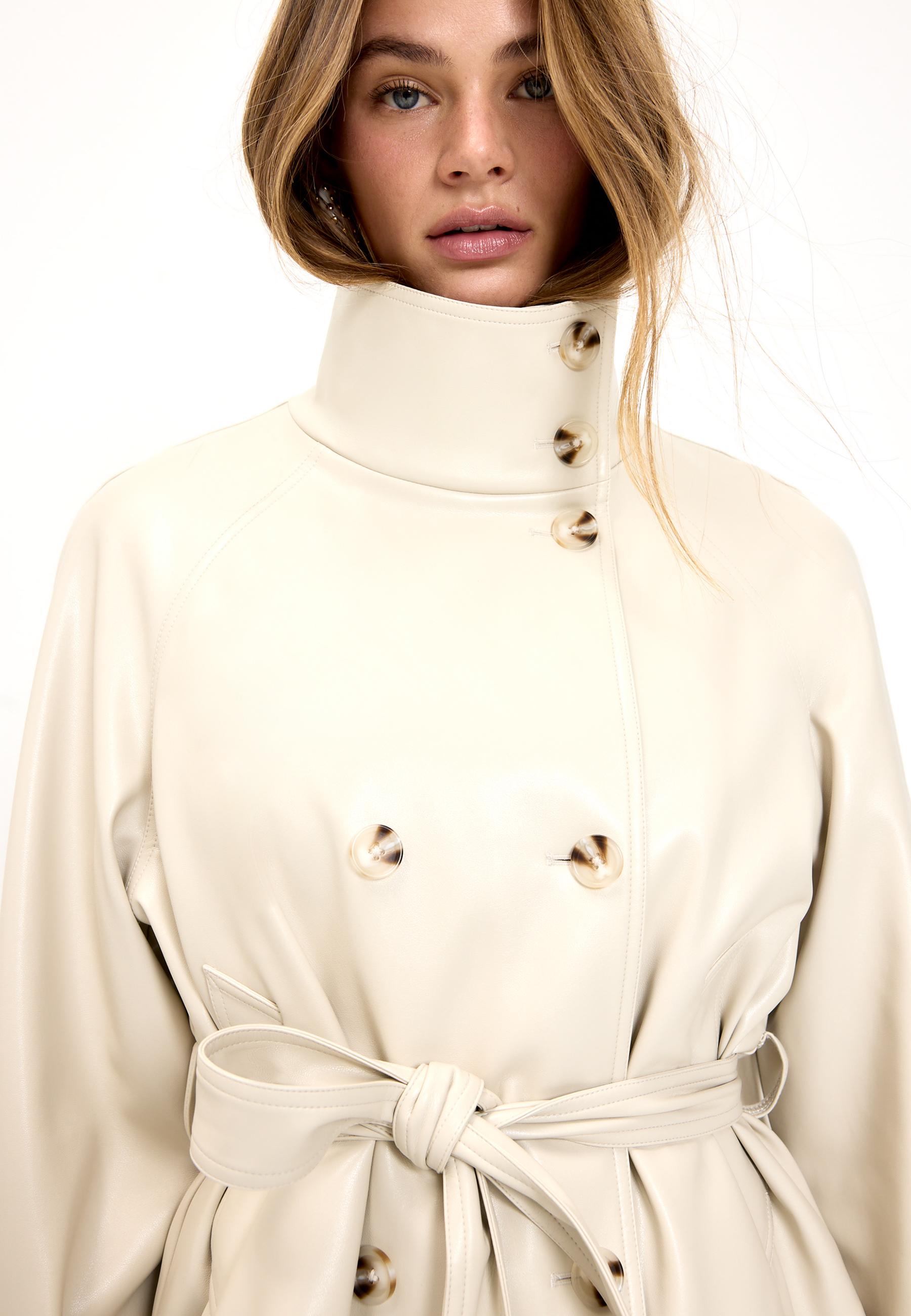 Stradivarius HIGH-NECK TRENCH COAT WITH LEATHER-EFFECT FINISH