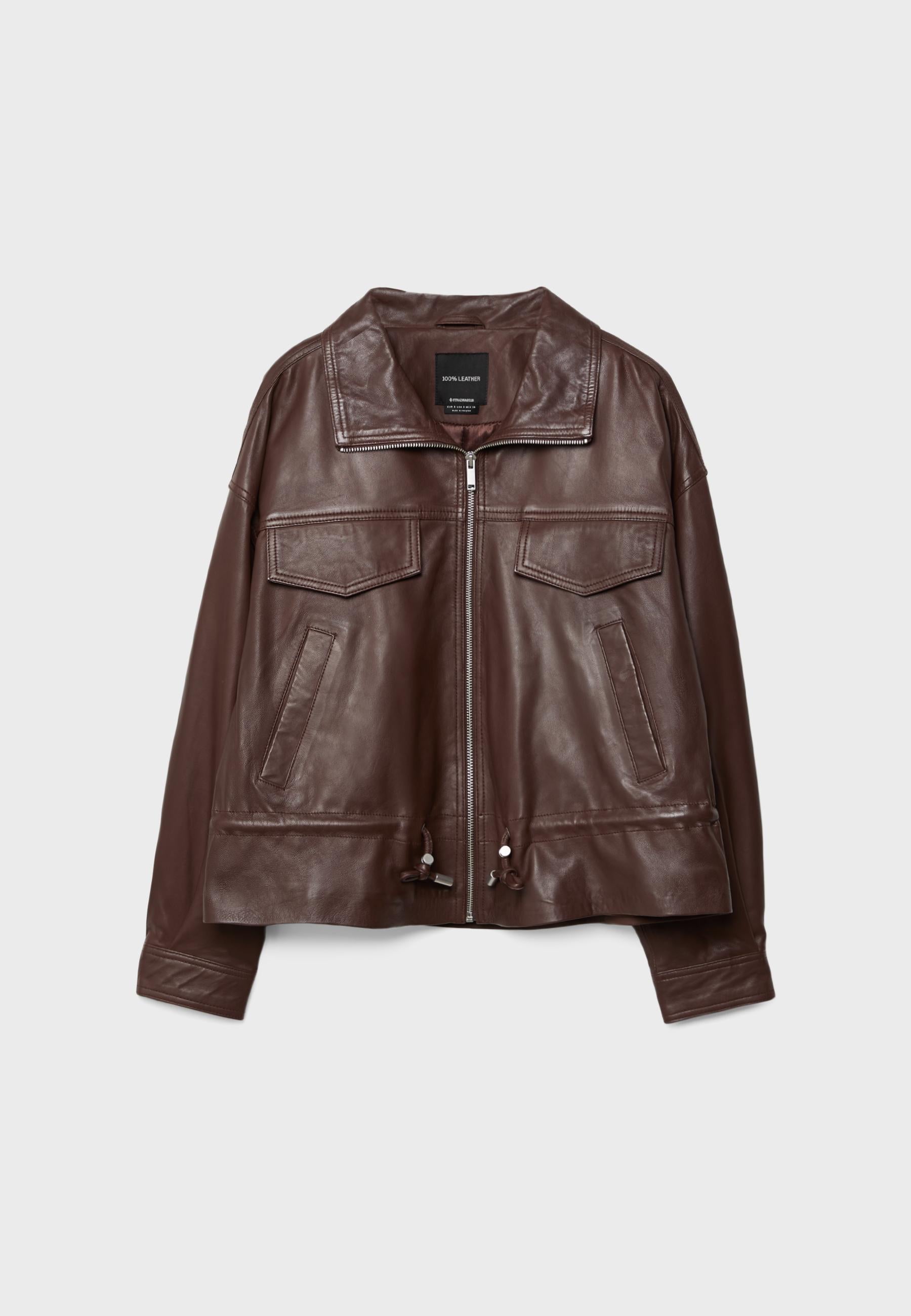 Stradivarius LEATHER JACKET WITH ADJUSTABLE POCKETS