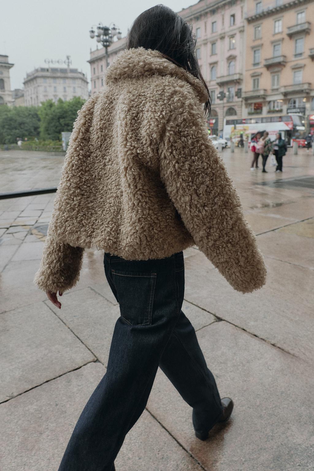 Zara FAUX FUR JACKET WITH FIREMAN CLASP