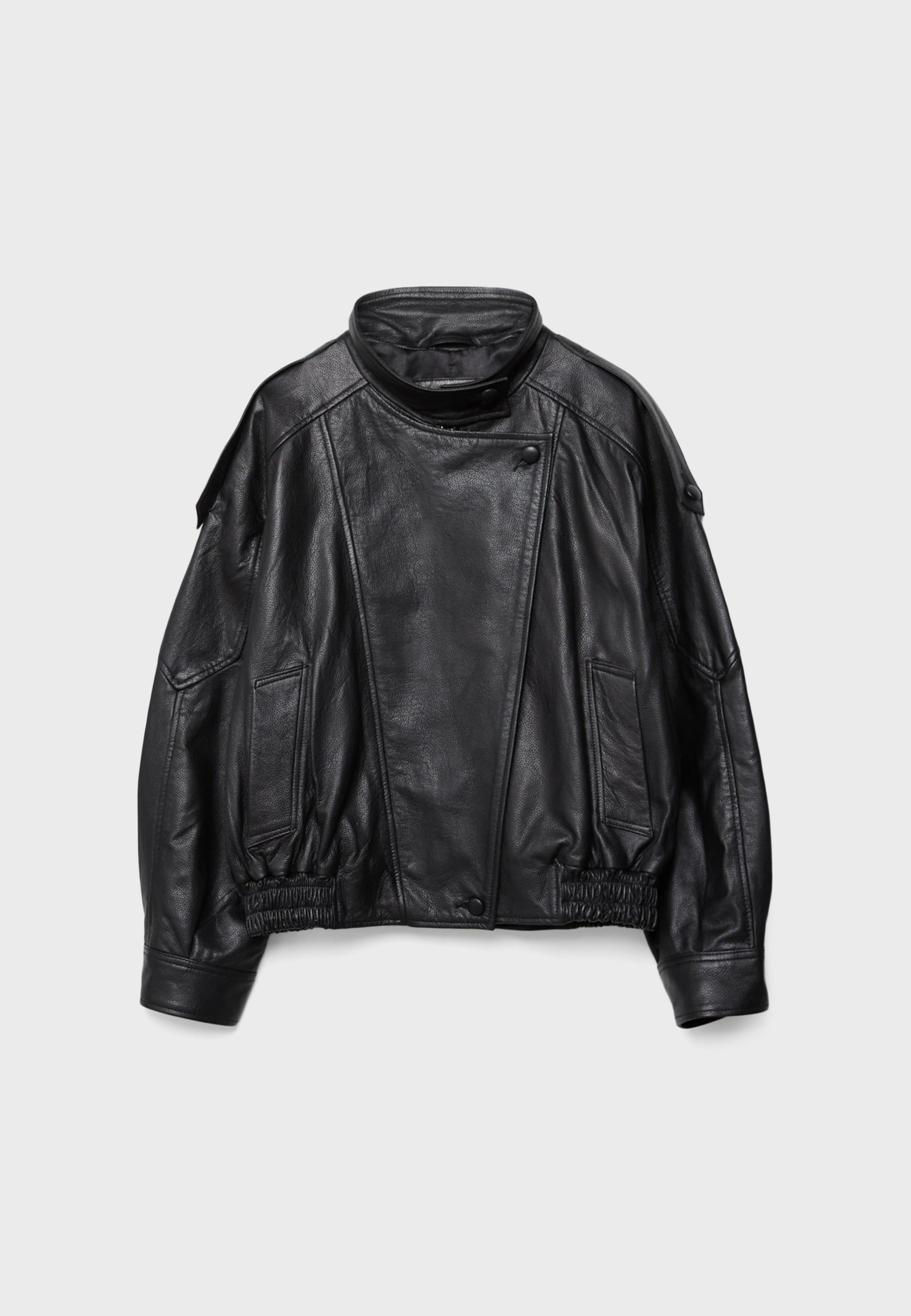 Stradivarius OVERSIZED JACKET WITH LAPEL, 100% LEATHER