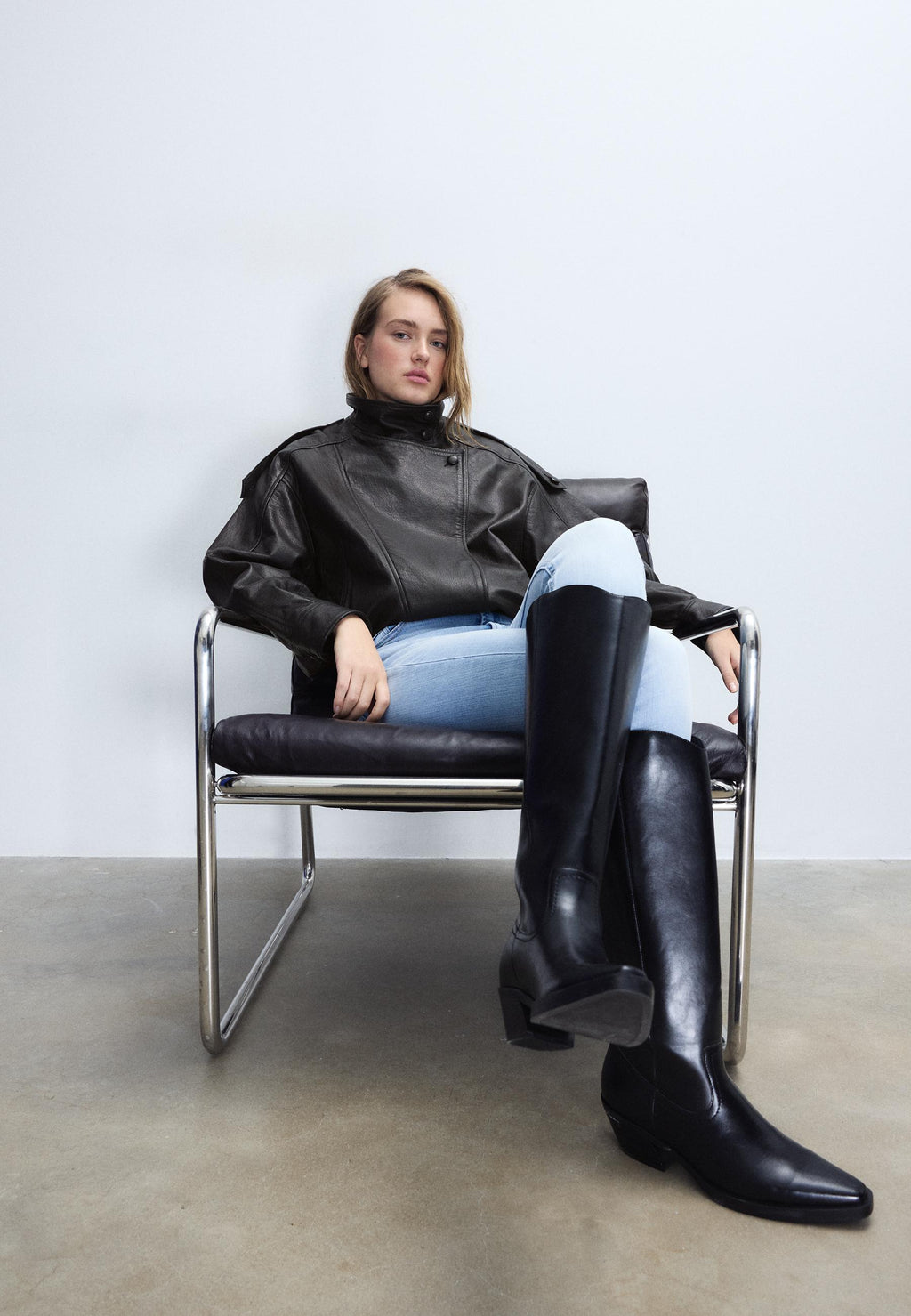 Stradivarius OVERSIZED JACKET WITH LAPEL, 100% LEATHER