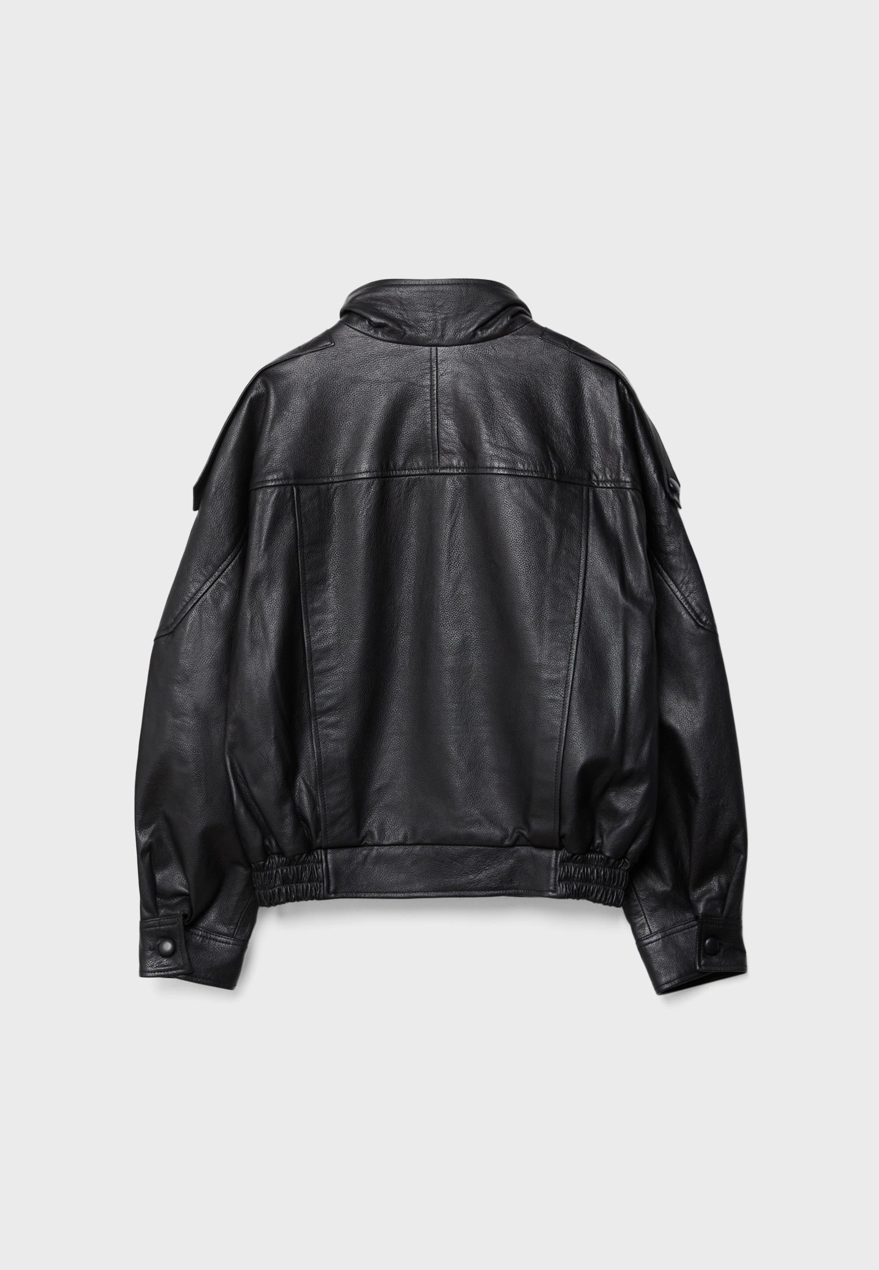 Stradivarius OVERSIZED JACKET WITH LAPEL, 100% LEATHER