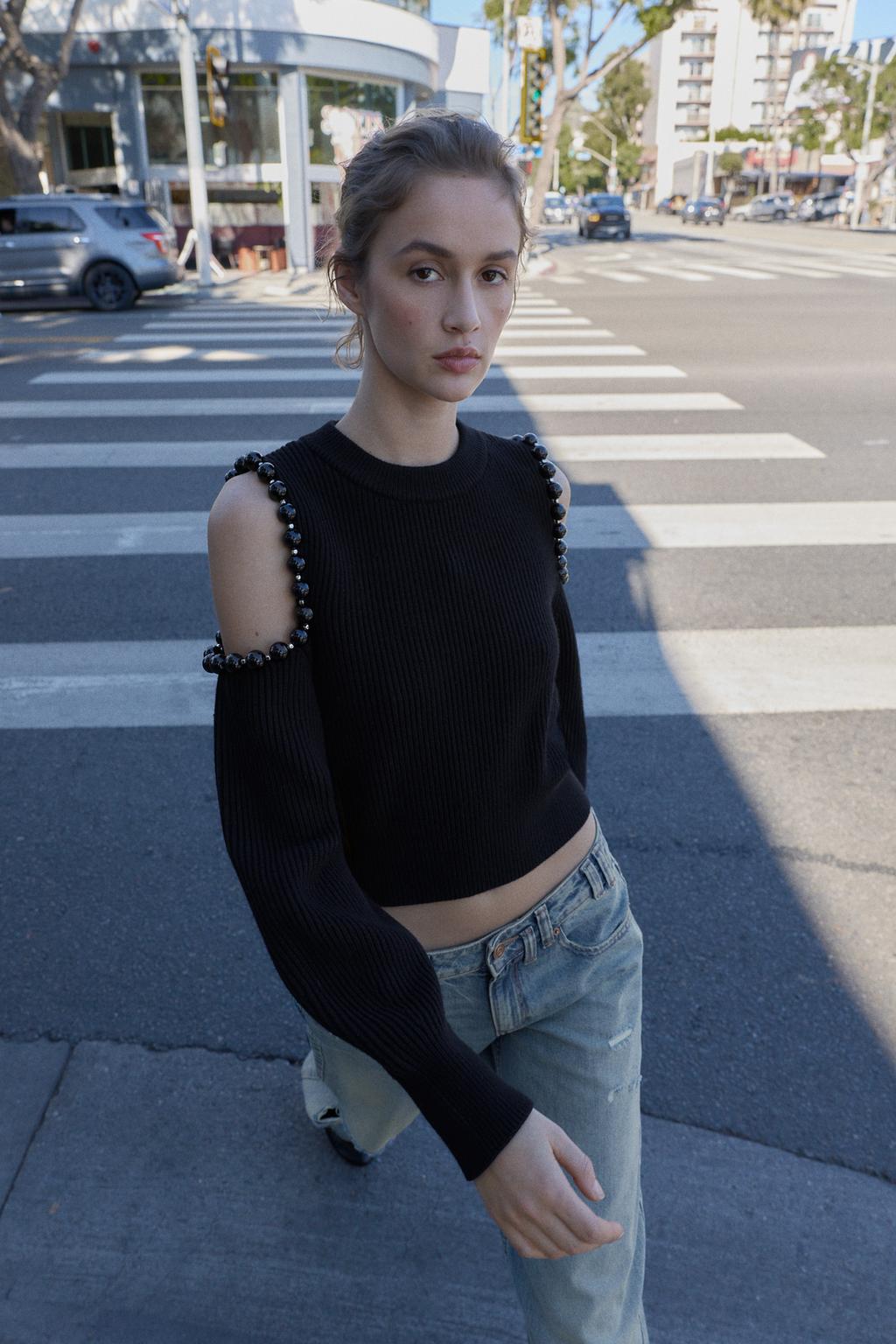 Zara CUT-OUT BALL DETAIL KNIT JUMPER