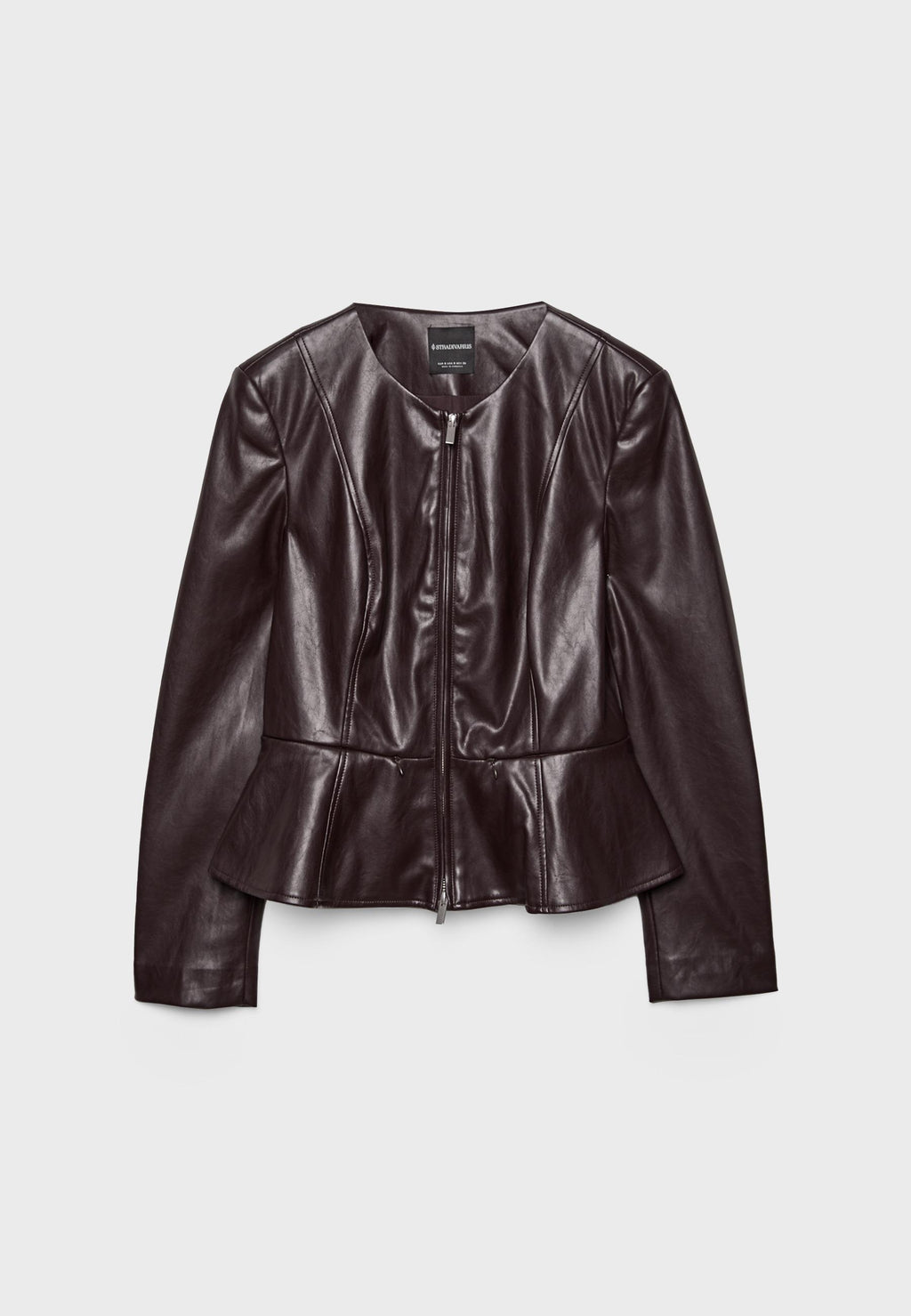 Stradivarius COLLARLESS PEPLUM BLAZER WITH A LEATHER EFFECT