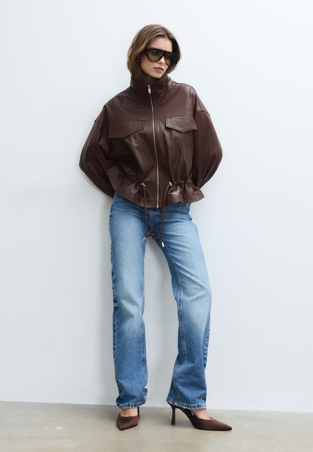 Stradivarius LEATHER JACKET WITH ADJUSTABLE POCKETS