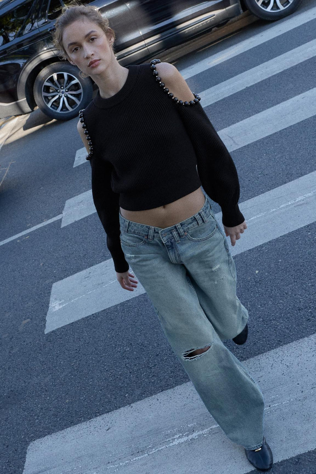 Zara CUT-OUT BALL DETAIL KNIT JUMPER