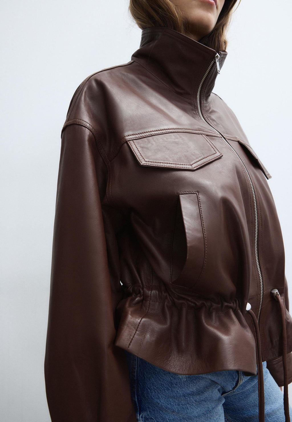 Stradivarius LEATHER JACKET WITH ADJUSTABLE POCKETS