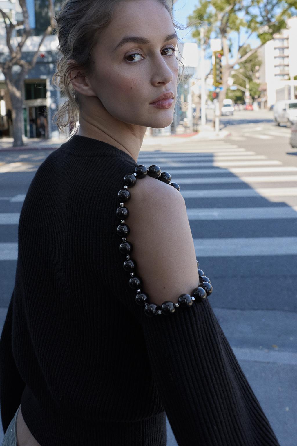 Zara CUT-OUT BALL DETAIL KNIT JUMPER