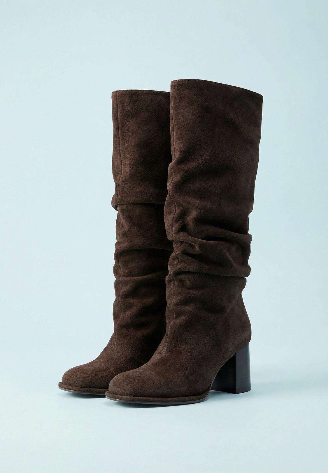 Stradivarius SLOUCHY LEATHER HEELED BOOTS