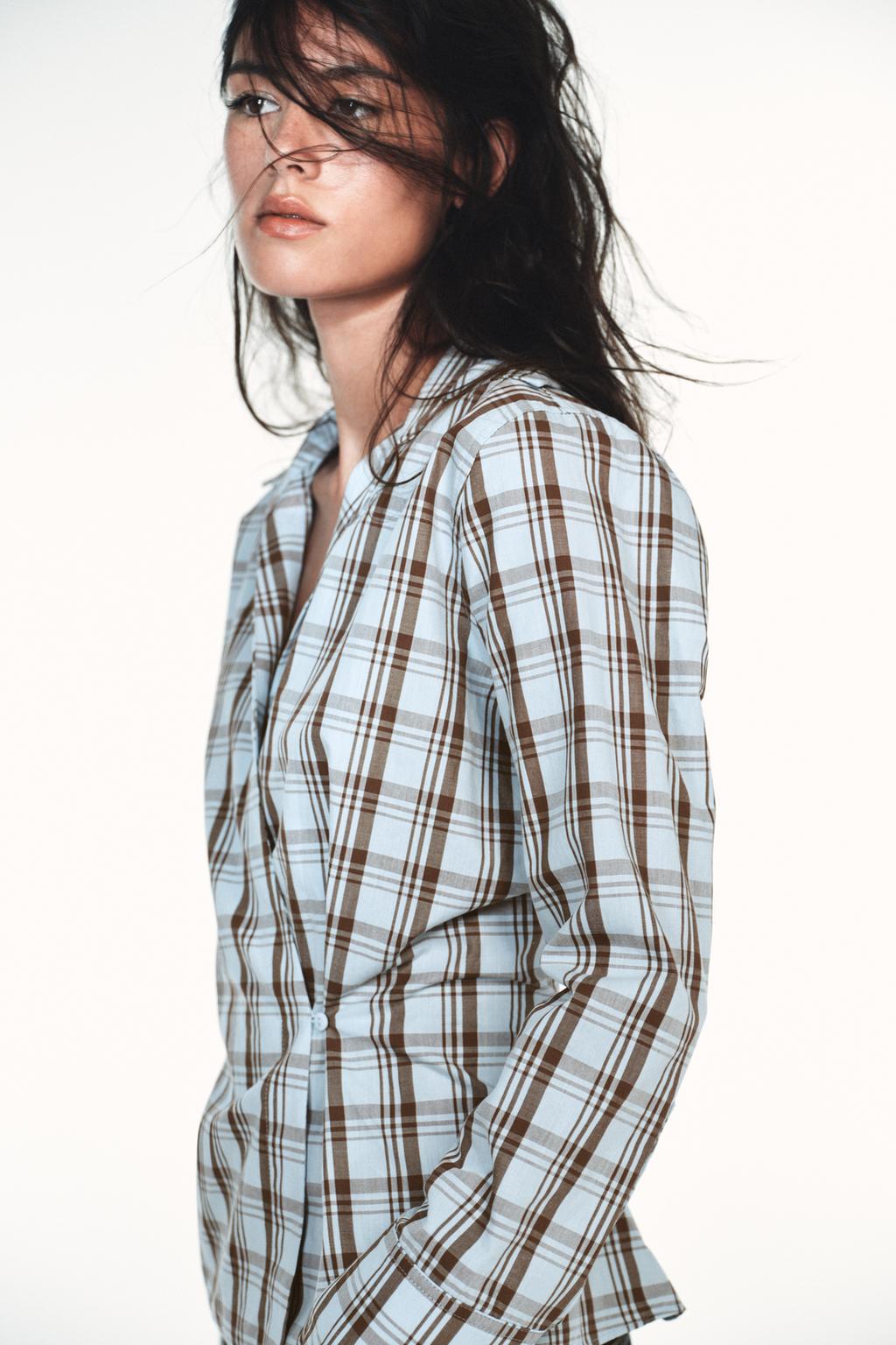 Zara CHECK POPLIN WRAP SHIRT
