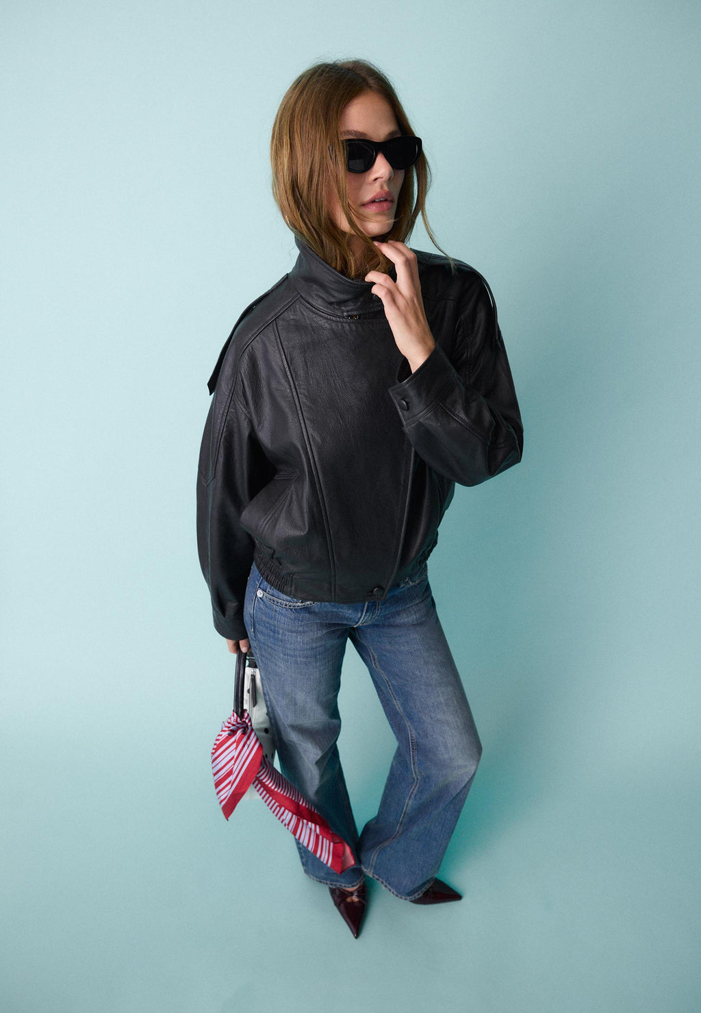 Stradivarius OVERSIZED JACKET WITH LAPEL, 100% LEATHER