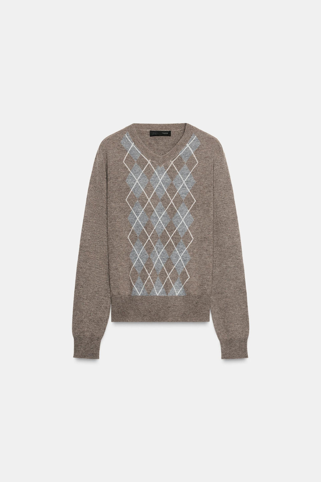 Zara DIAMOND-PATTERN WOOL JUMPER