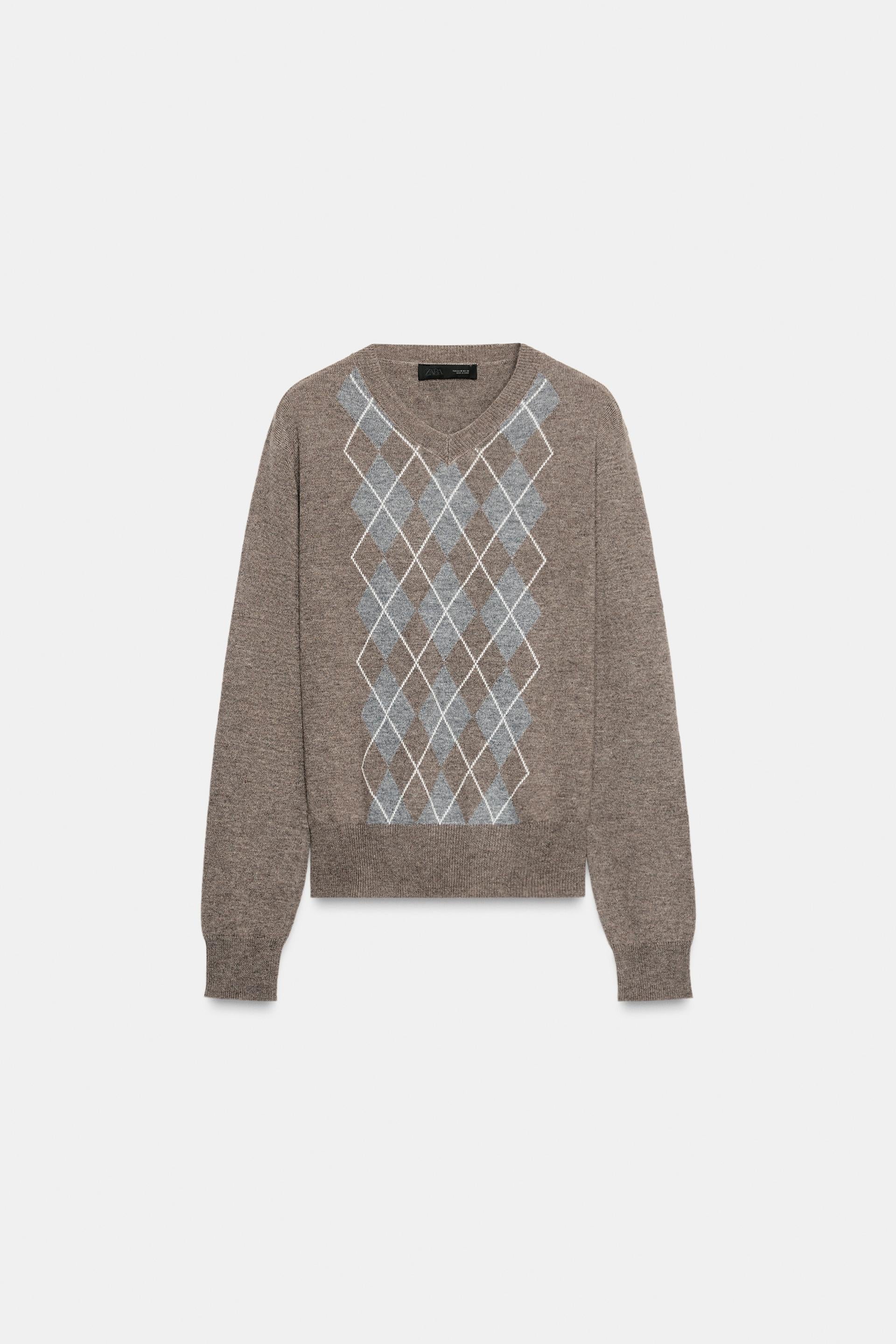 Zara DIAMOND-PATTERN WOOL JUMPER